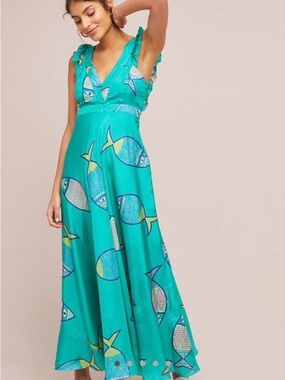 Anthropologie Anupamaa Dayal Silk Maxi Dress NWT Size 8 Summer School Print